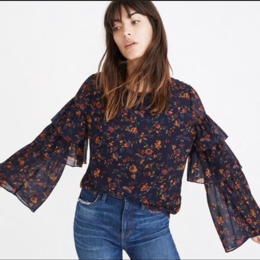 Madewell Ruffle-sleeve Blouse in Climbing Vine size S